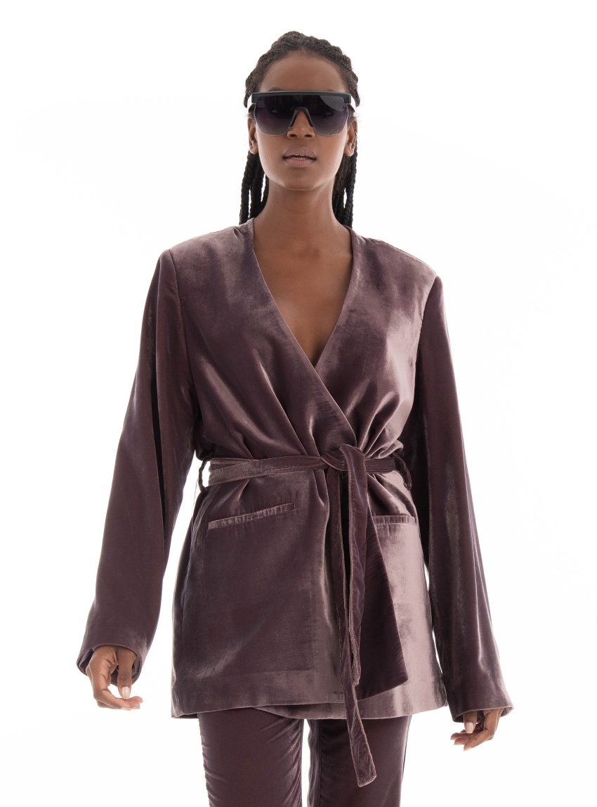 Black & Black Velvet Blazer - Violet