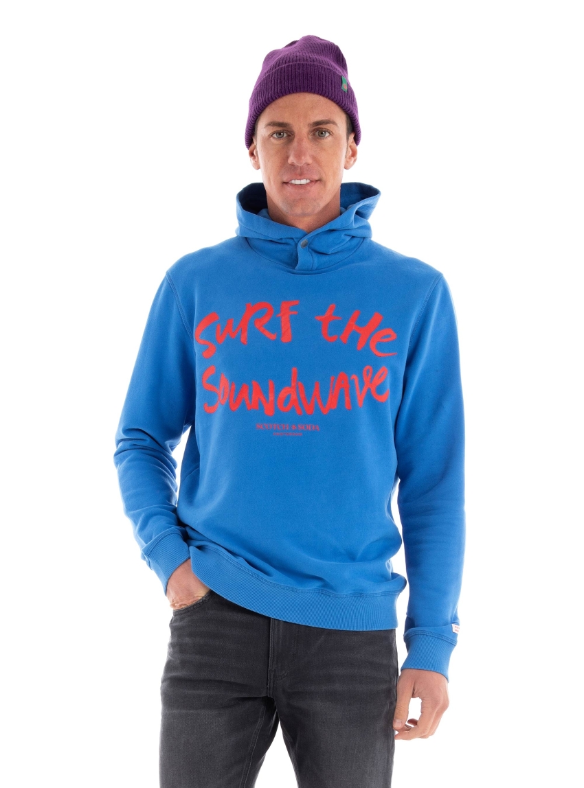 Scotch & Soda Regular Fit Surf Tthe Soundwave Hoodie - Cobalt Blue