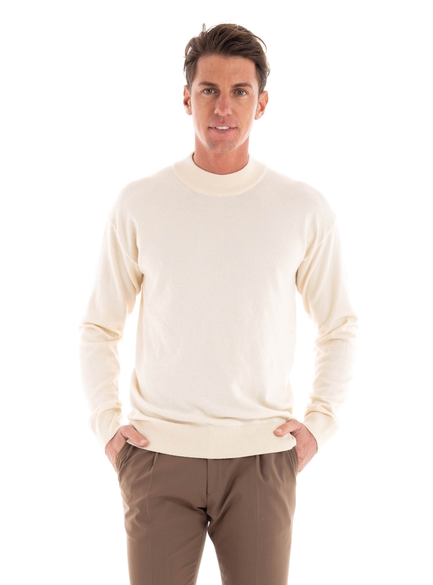 Scotch & Soda Dropped Shoulder Basic Mock Neck Knit - Light Beige