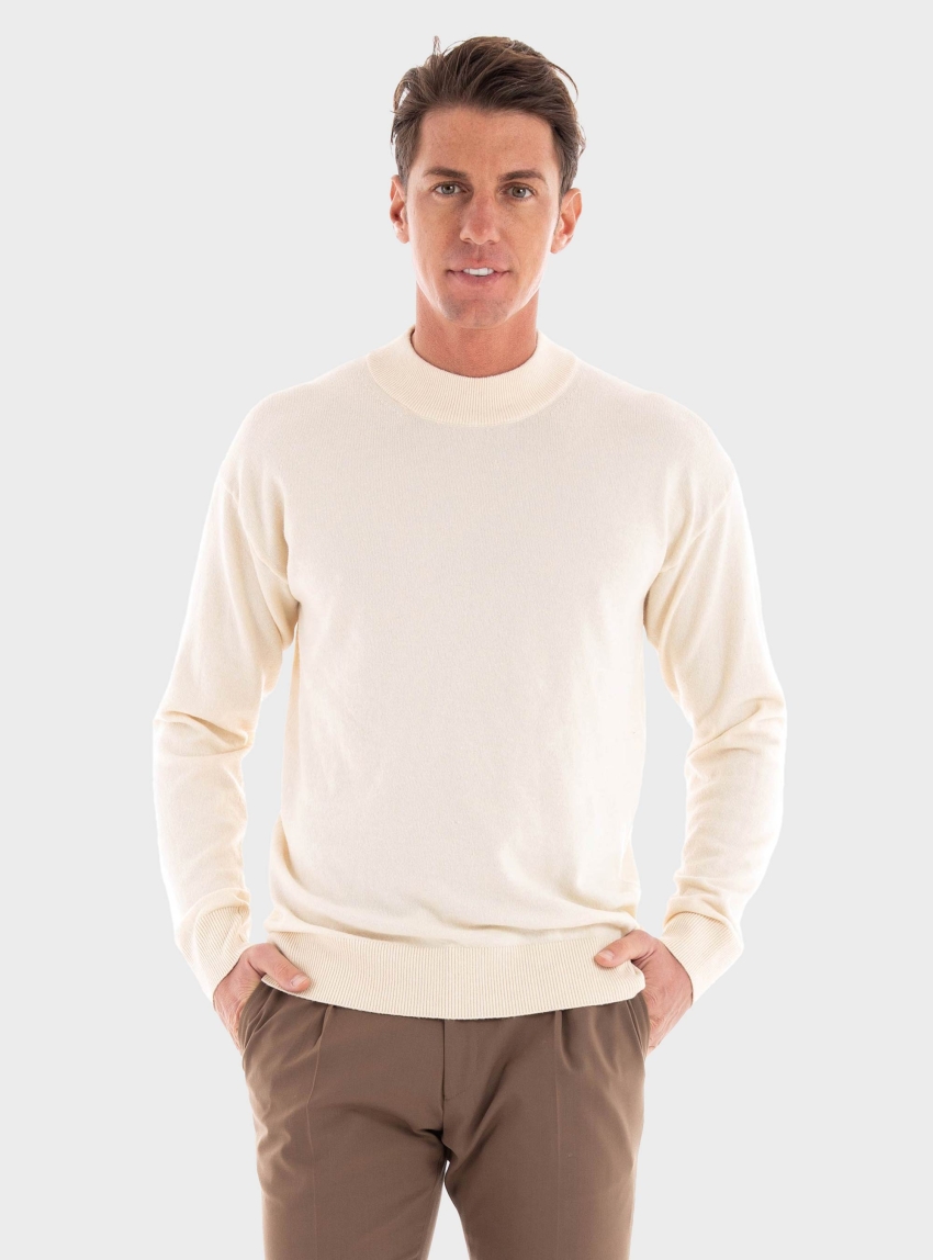 Scotch & Soda Dropped Shoulder Basic Mock Neck Knit - Light Beige