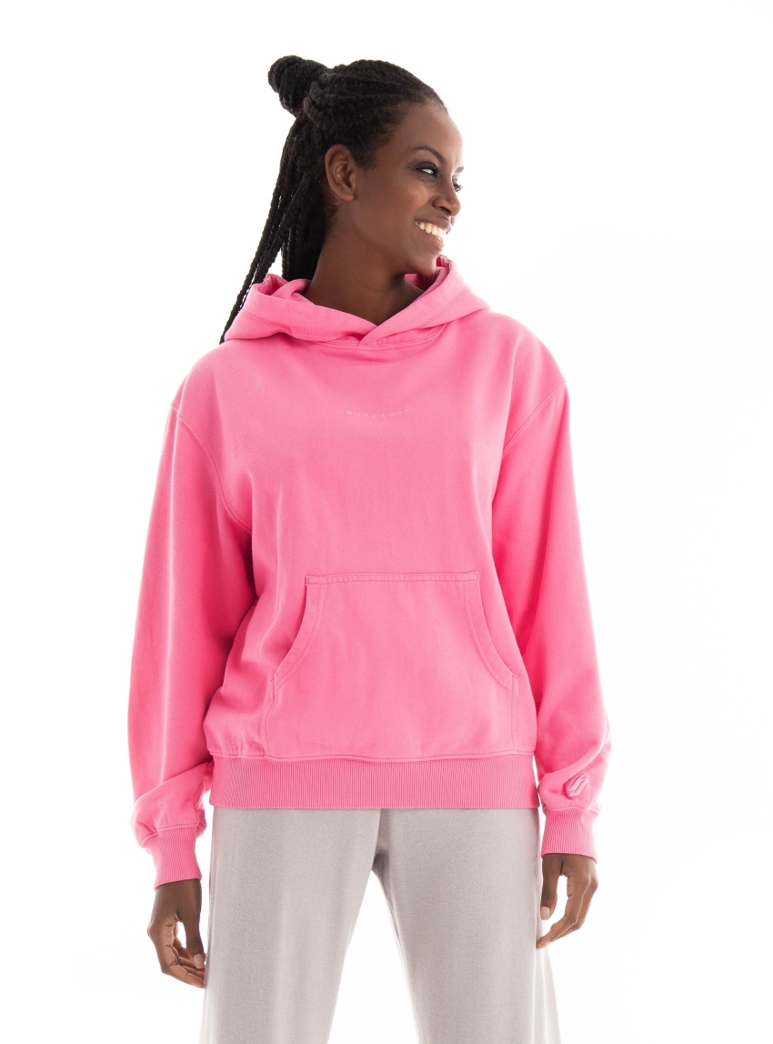 Superdry Embroidered Micro Logo Loose Fit Hoodie - Hot Pink