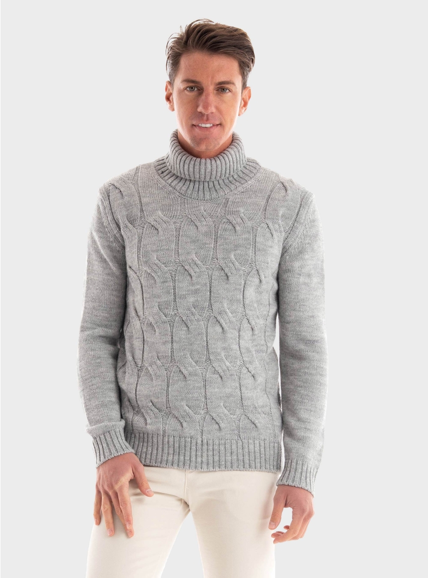 Paul Miranda Roll Neck Knit - Grey Melange