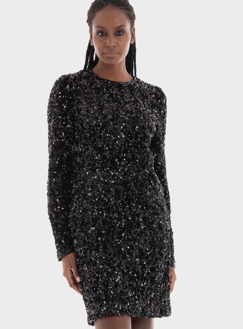 Selected Colyn Short Sequins Dress - Black