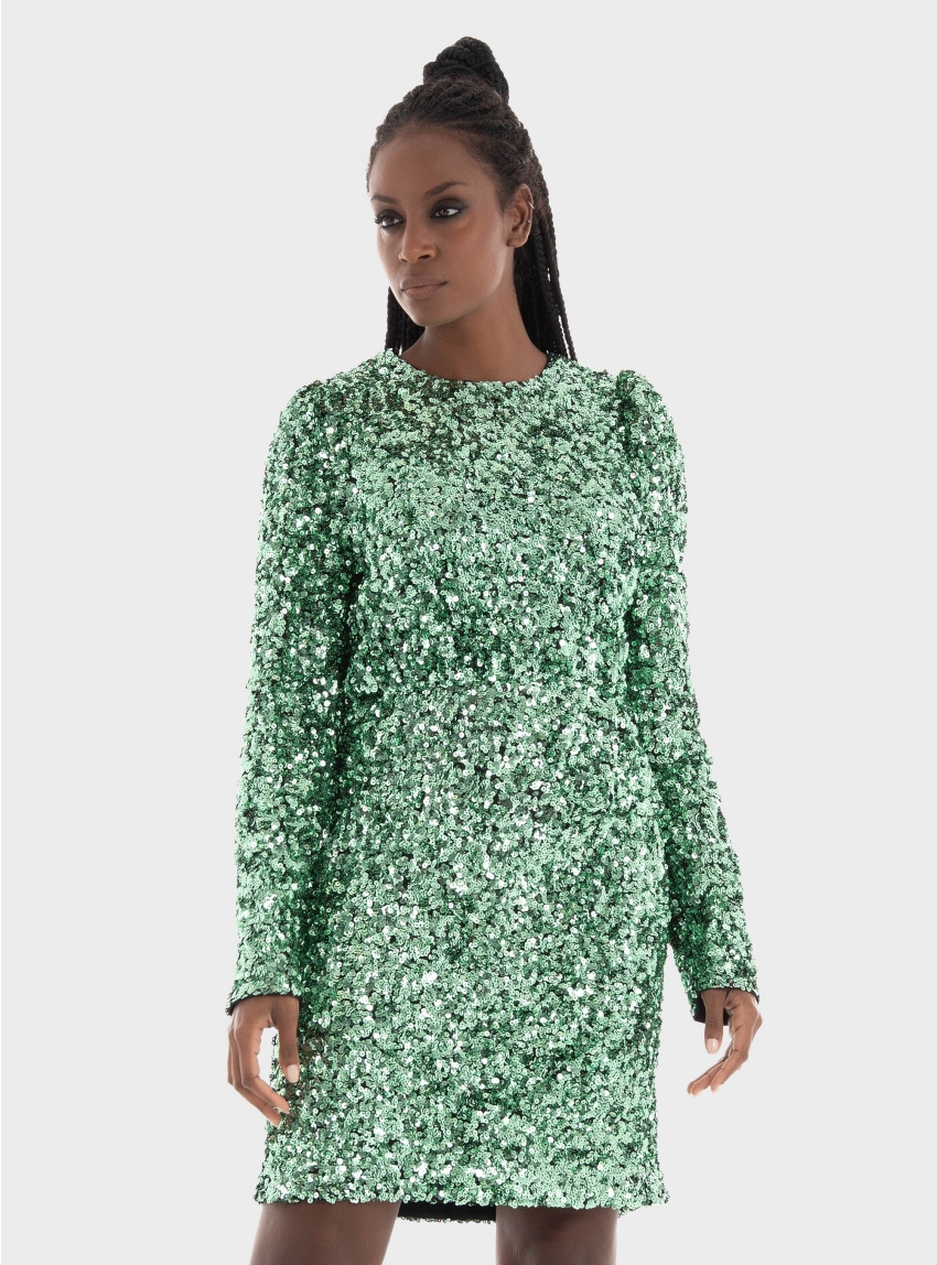 Selected Colyn Short Sequins Dress - Green