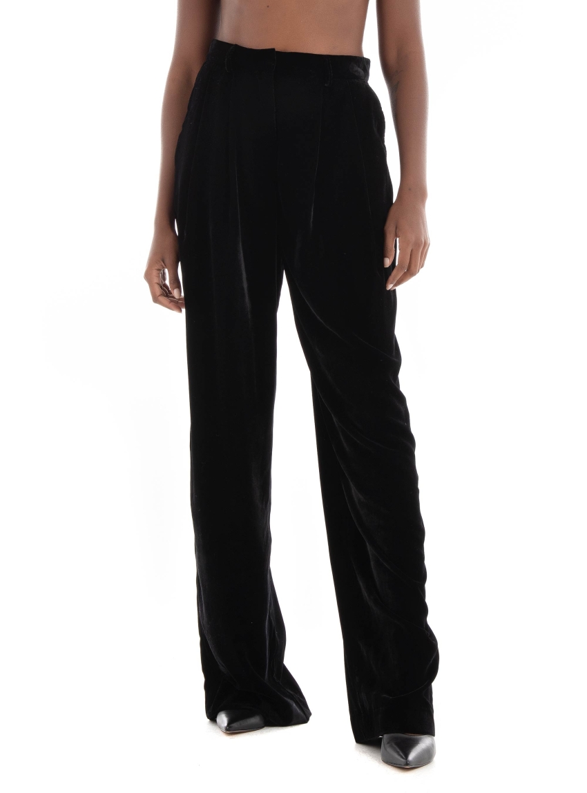 Black & Black Velvet Pants - Black