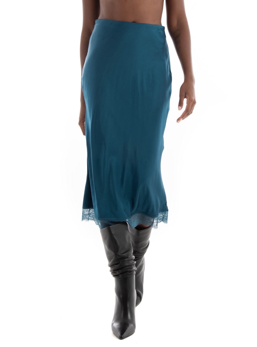 Scotch & Soda Satin High Rise Midi Skirt - Teal