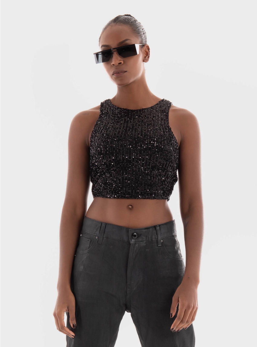 Only Ana Sequins Short Top - Black