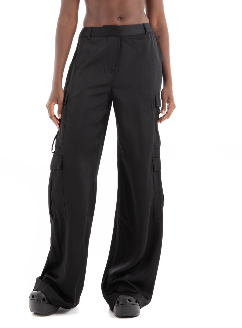 Karl Lagerfeld Satin Cargo Pant - Black