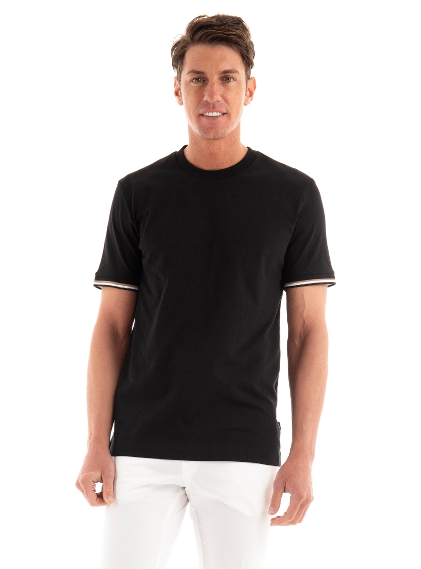 BOSS Regular Fit T-Shirt With Signature-Stripe Cuffs Thompson 04 - Black