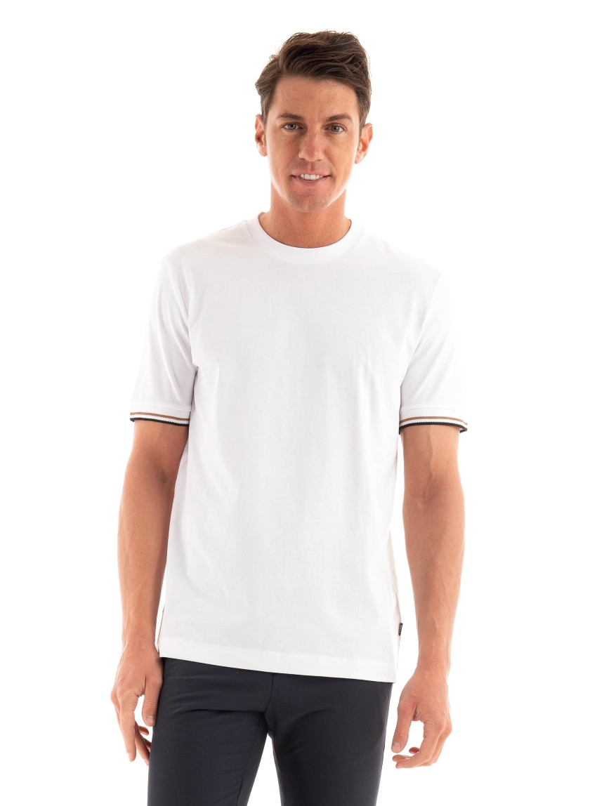 BOSS Regular Fit T-Shirt With Signature-Stripe Cuffs Thompson 04 - White