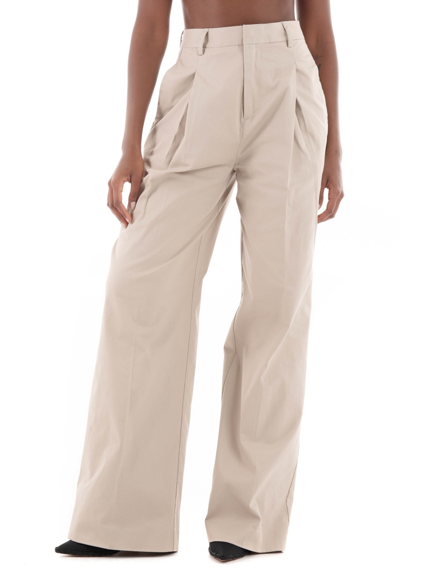 Scotch & Soda Rose Pleated High Rise Wide Leg Chino Pants - Light Beige