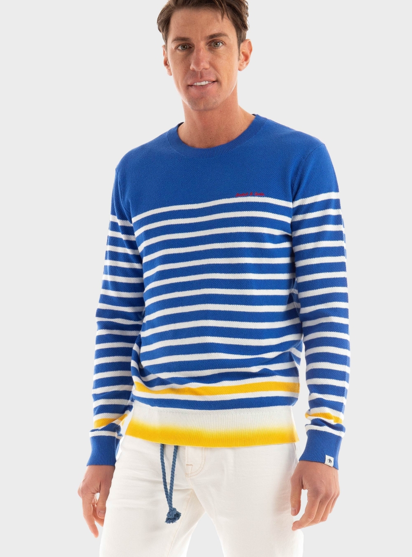 Scotch & Soda Breton Stripes Knit - Striped Blue