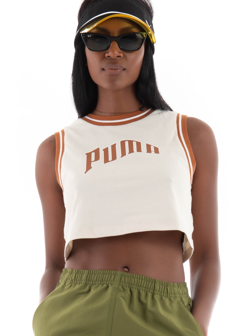 Puma Team Graphic Cropped Tank Top - Light Beige
