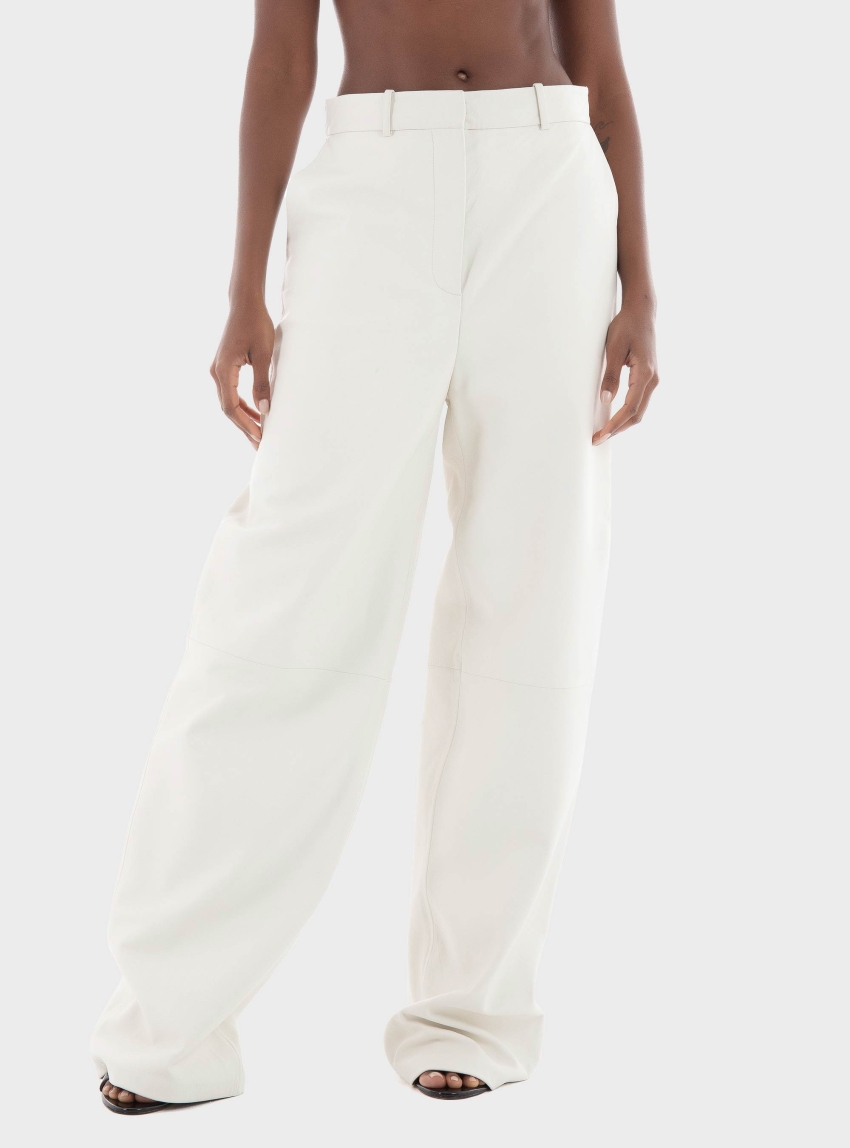BOSS Regular Fit Wide Leg Leather Pants Sibetha - Off White