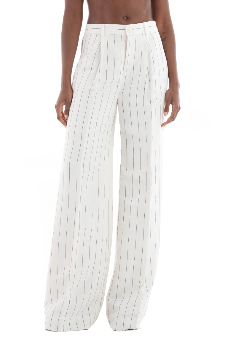 LAUREN Ralph Lauren Striped High Rise Wide-Leg Trousers - Cream