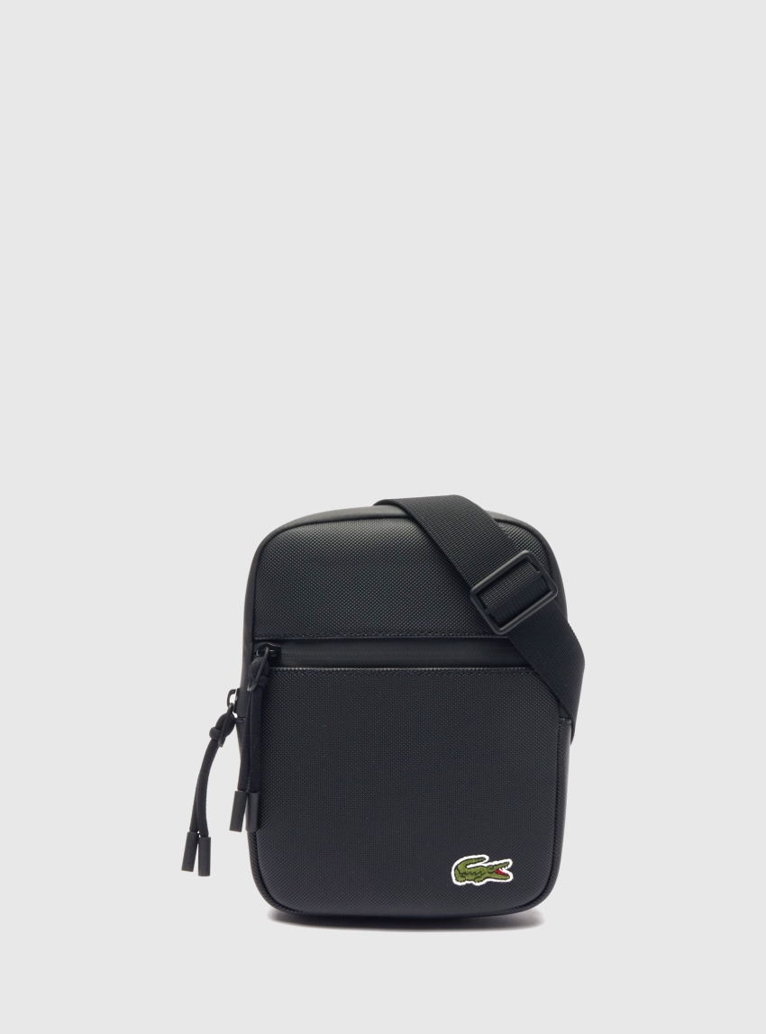 Lacoste Coated Canvas Small Flat Crossbody Bag - Black