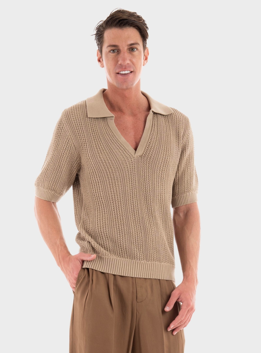 I'm Brian Knit Polo Shirt - Dark Beige