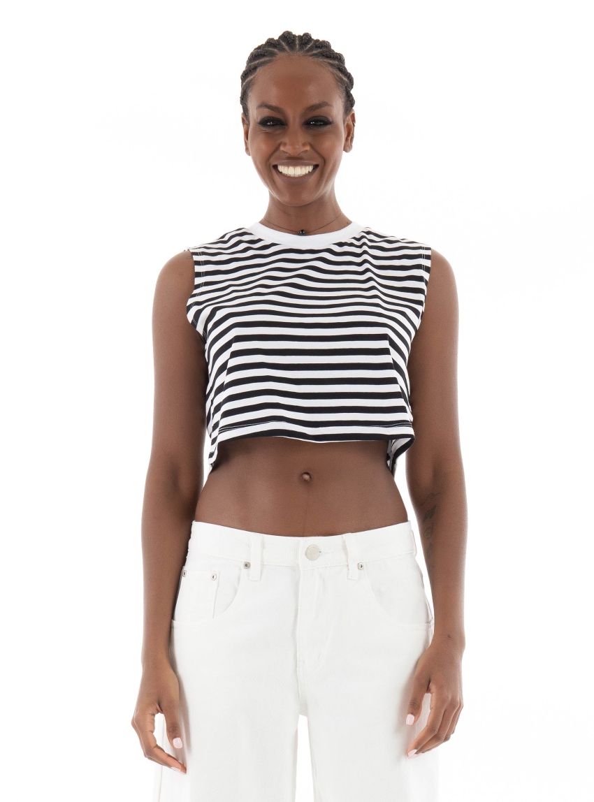 JJXX Alvira Slim Crop Stripe Every Tee - White