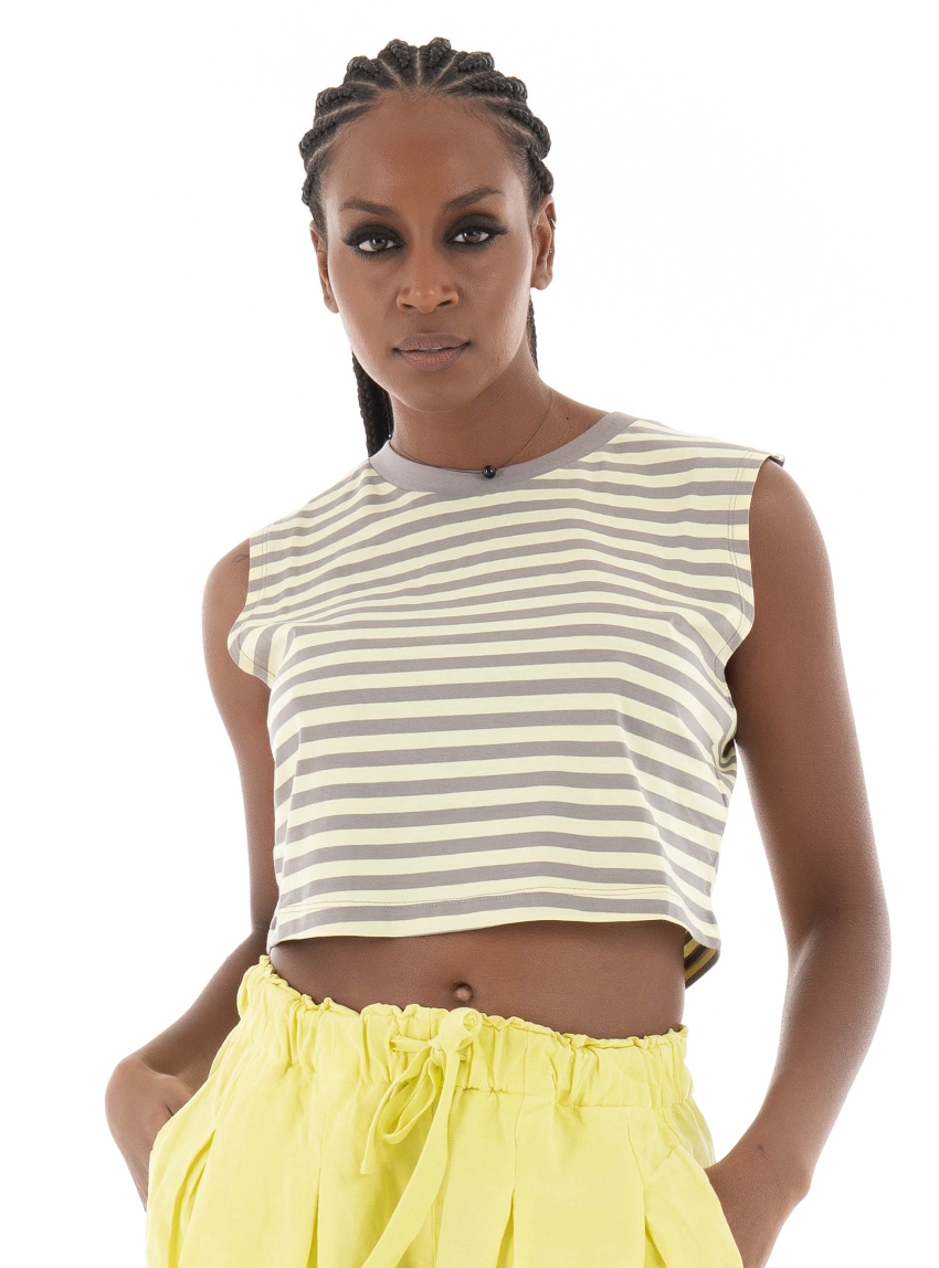 JJXX Alvira Slim Crop Stripe Every Tee - Grey