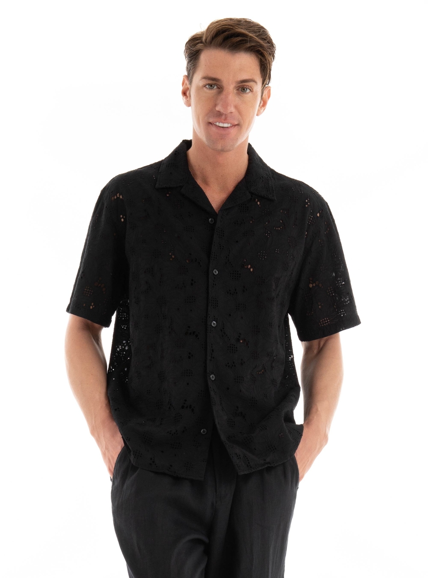 Selected Relax-Jax Broderie Shirt - Black