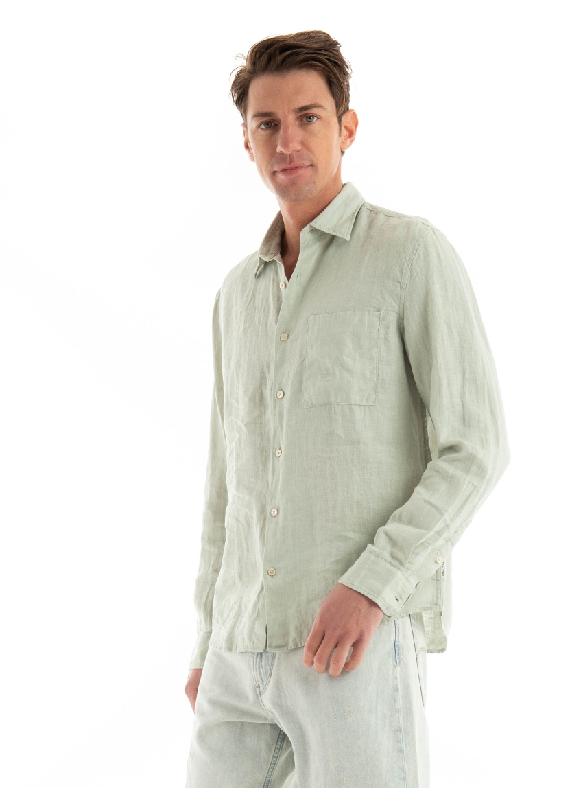 Marc O Polo Regular Fit Kent Collar Linen Shirt - Light Green