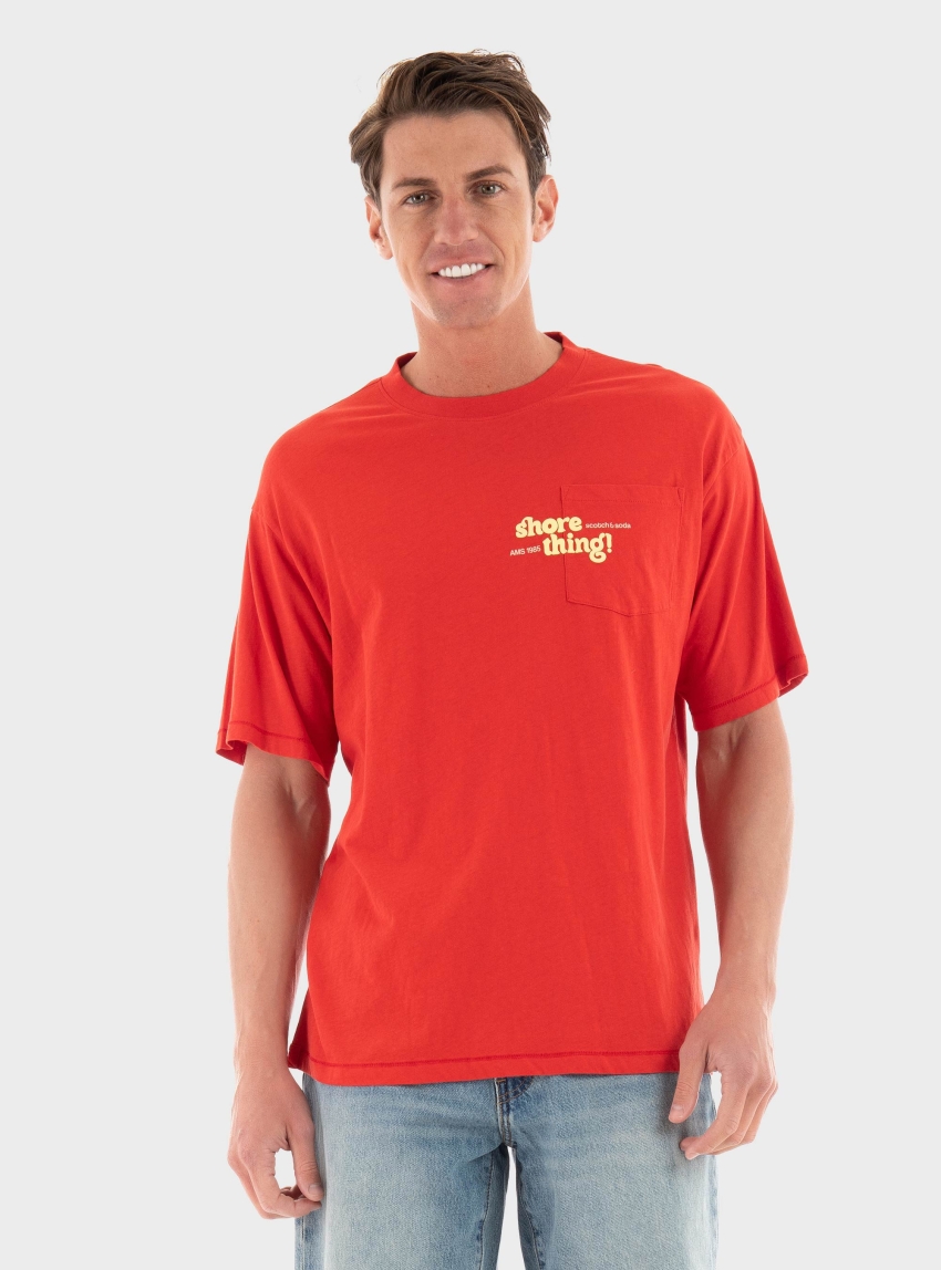Scotch & Soda Artwork Pocket T-Shirt - Red