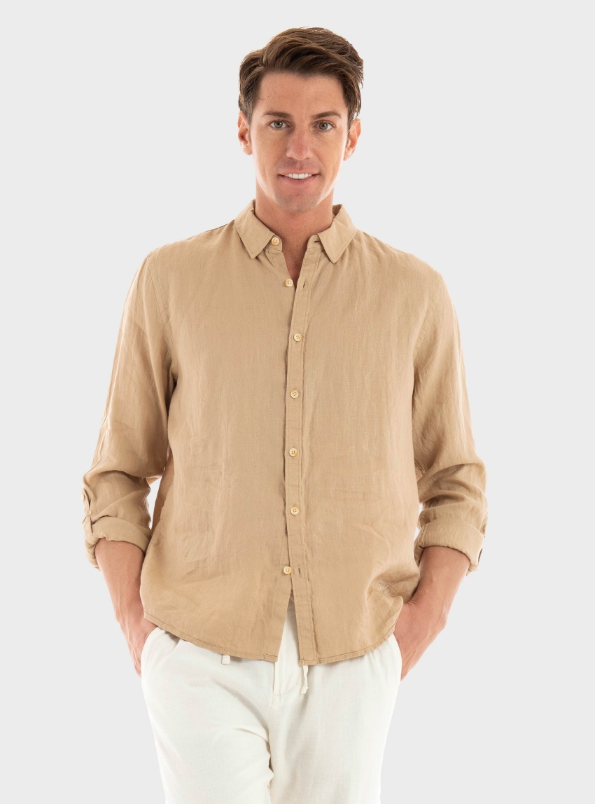 Scotch & Soda Linen Shirt With Roll Up - Beige 