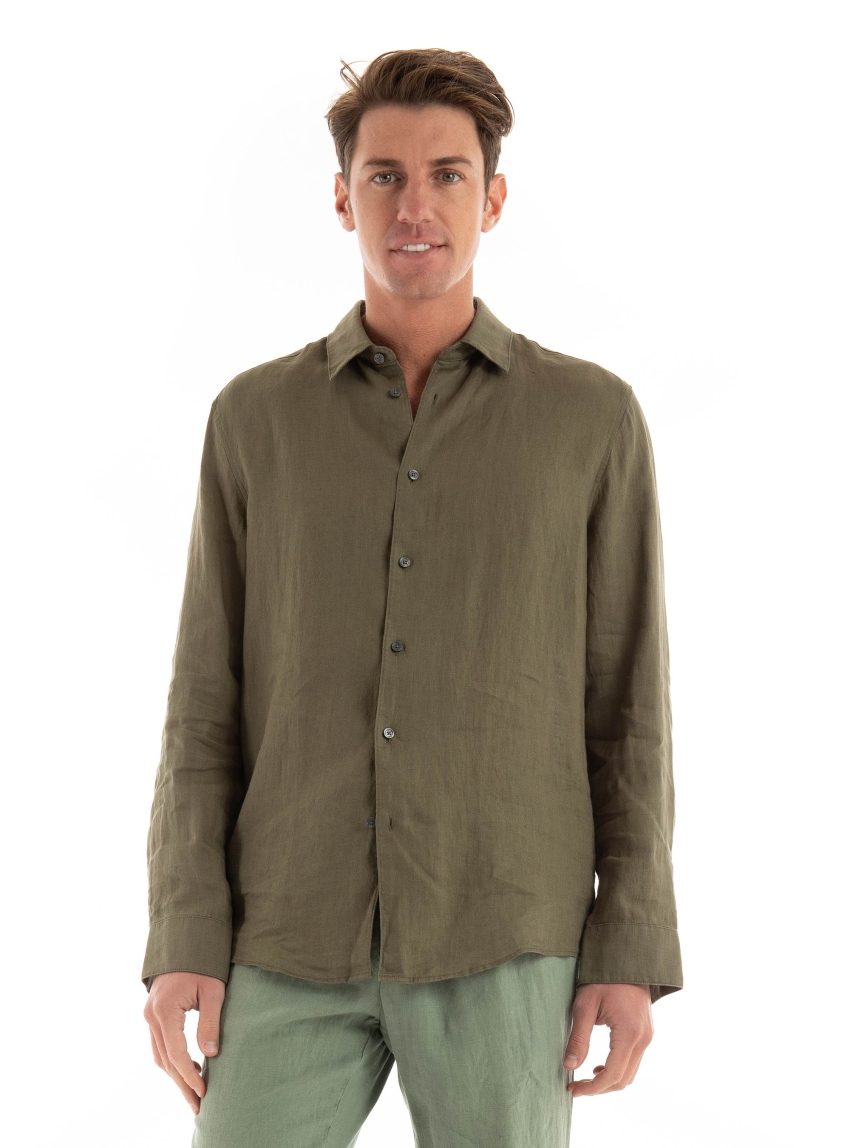 Drykorn Ramis Casual Linen Shirt - Dark Olive Green