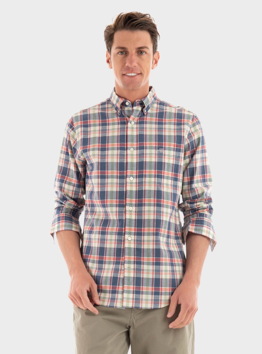 Gant Regular Linen Check Shirt - Blue
