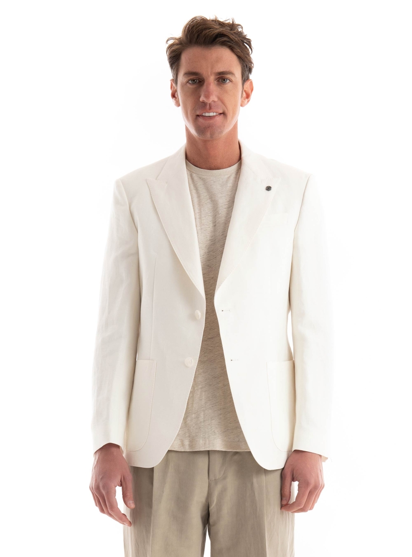 BOSS Slim Fit Linen Blazer H-Hutson-Peak-242 - White