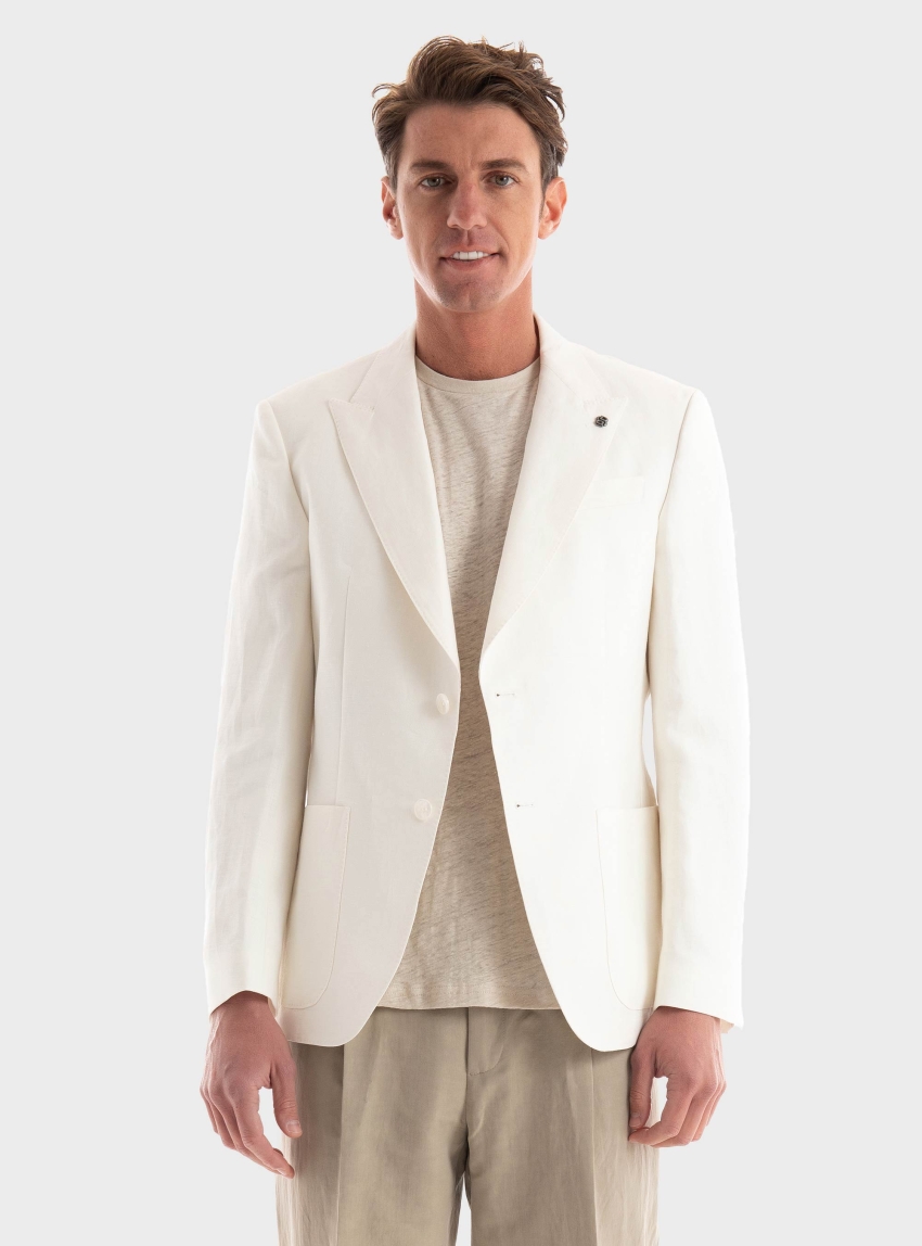 BOSS Slim Fit Linen Blazer H-Hutson-Peak-242 - White