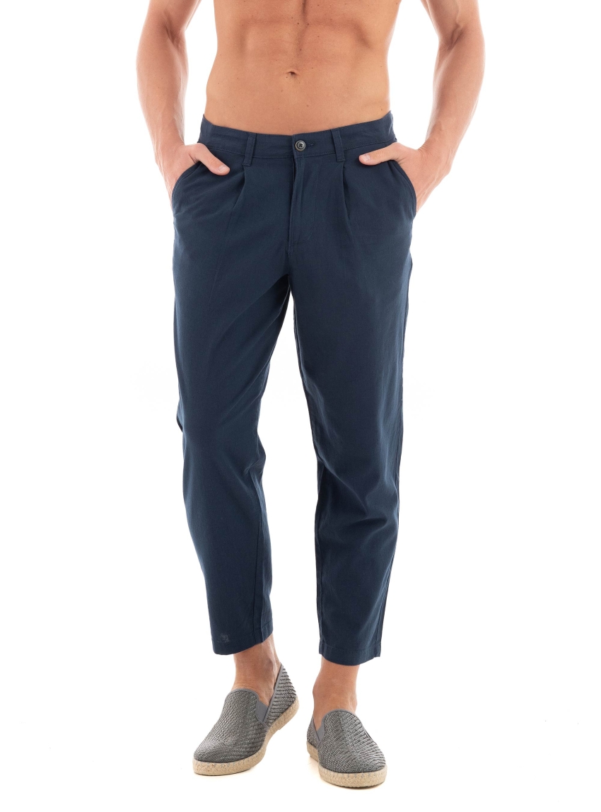 Jack & Jones Bill Dave Linen Blend Tapered Crop Pants - Navy