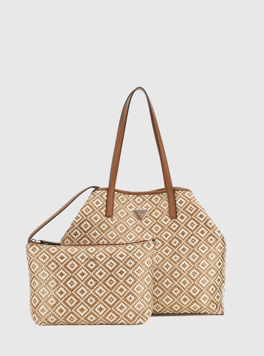 Guess Vikky Ii Large Raffia Tote Bag - Cognac