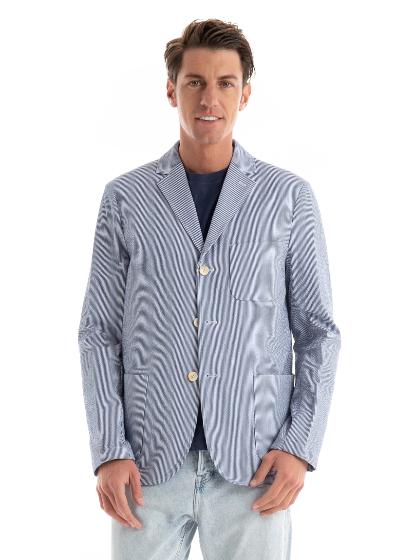 Scotch & Soda Unconstructed Striped Seersucker Blazer - Blue
