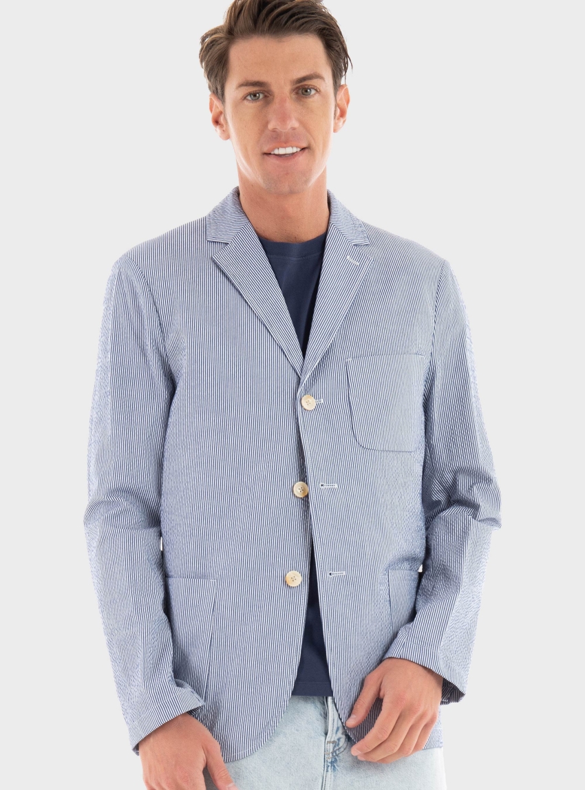 Scotch & Soda Unconstructed Striped Seersucker Blazer - Blue