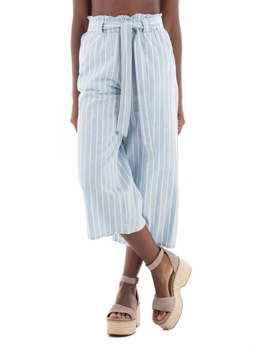 Vero Moda Xenia High Rise Loose Chambray Culotte Pants - Light Blue