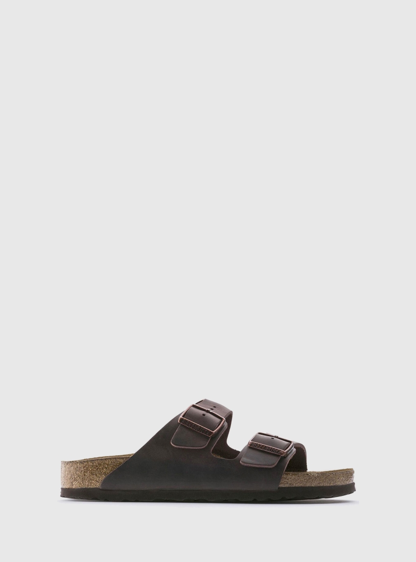 Birkenstock Arizona Soft Footbed Leather Oiled Narrow Fit Sandals - Dark Brown