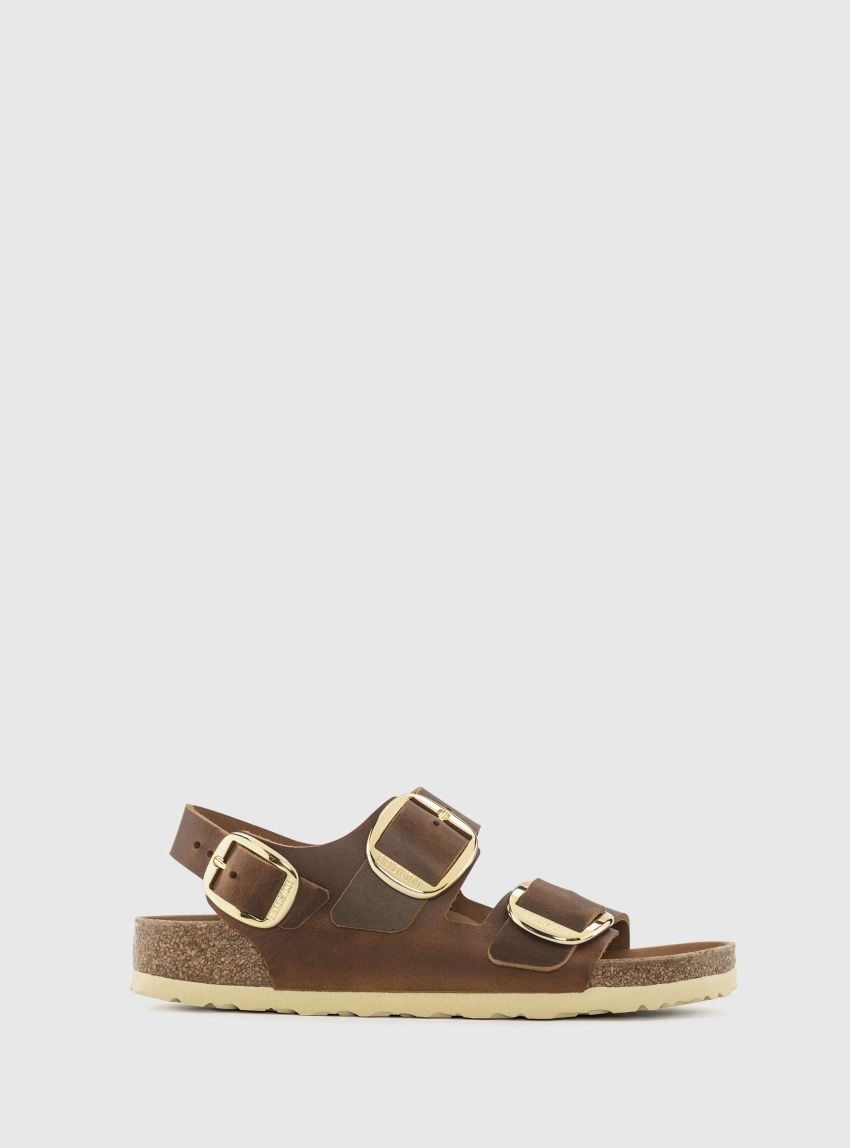 Birkenstock Milano Big Buckle Leather Oiled Narrow Fit Sandals - Cognac