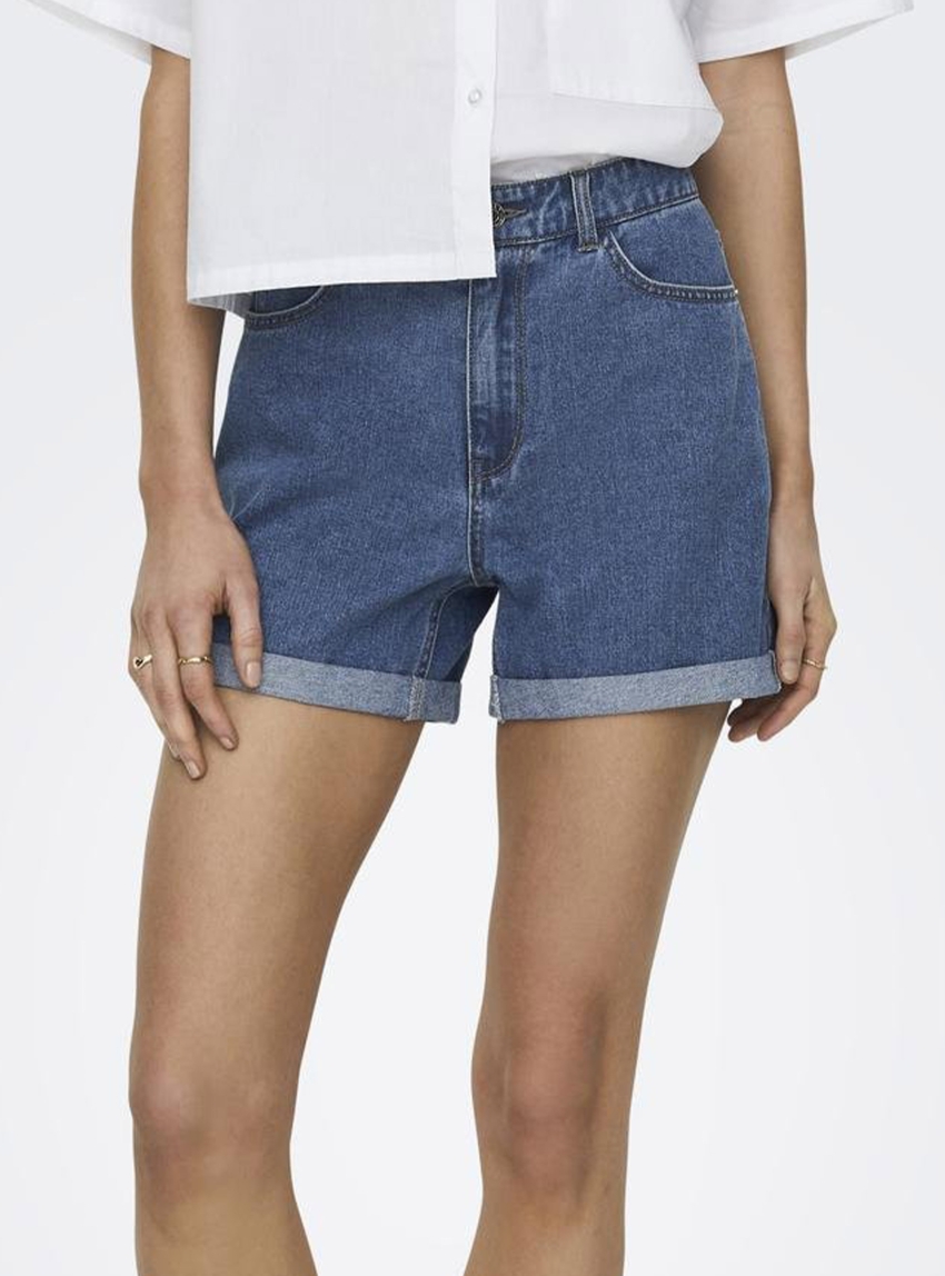 Only Vega High Waist Mom Denim Shorts - Medium Aged Denim