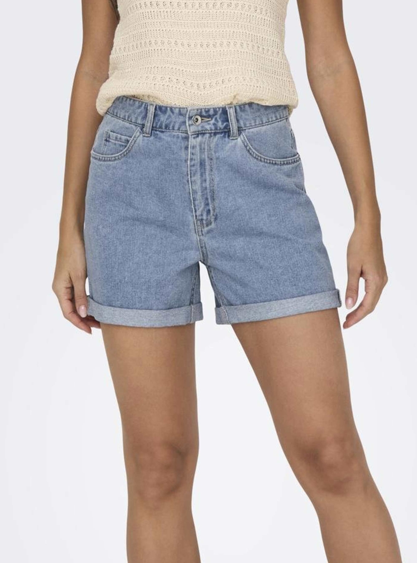 Only Vega High Waist Mom Denim Shorts - Light Aged Denim