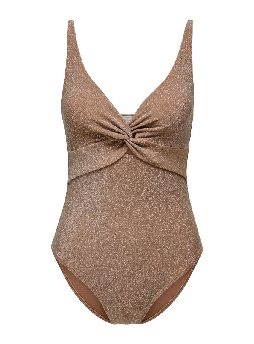 Only Malibu Lurex Twist-Detail Swimsuit - Light Brown