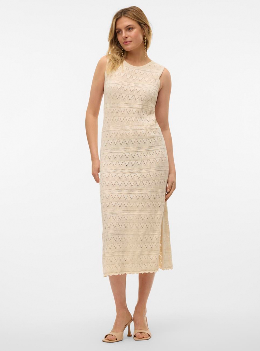 Vero Moda Bali O-Neck 7/8 Dress - Ecru