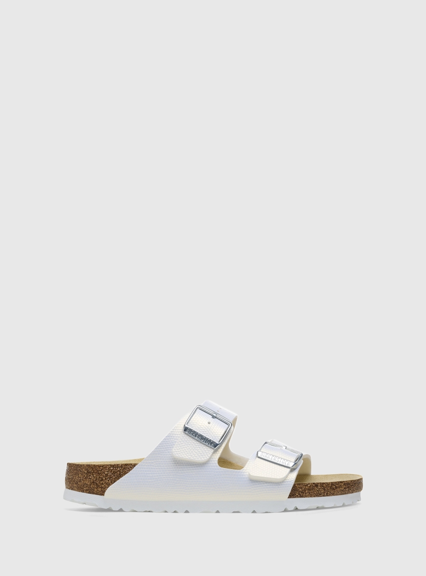 Birkenstock Arizona Birko Flor Shiny Narrow Fit Sandals - White