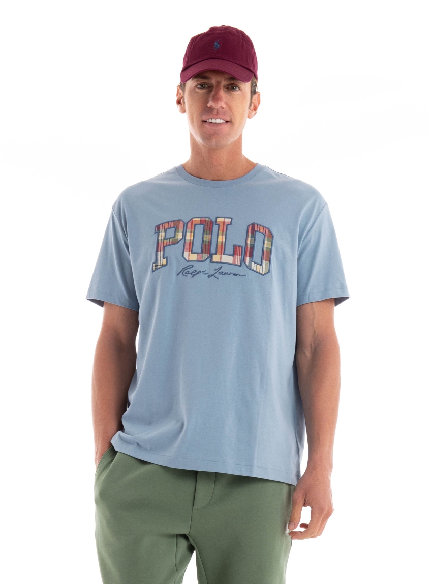 Polo Ralph Lauren Classic Fit Plaid-Logo Jersey T-Shirt - Light Blue