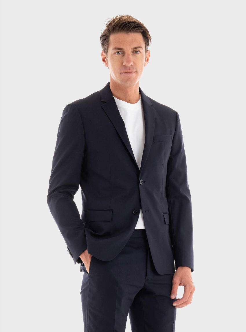 Calvin Klein Stretch Wool Slim Fit Blazer - Navy