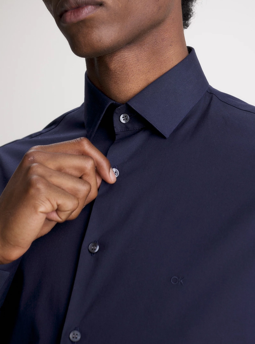 Calvin Klein Poplin Stretch Slim Shirt - Dark Blue