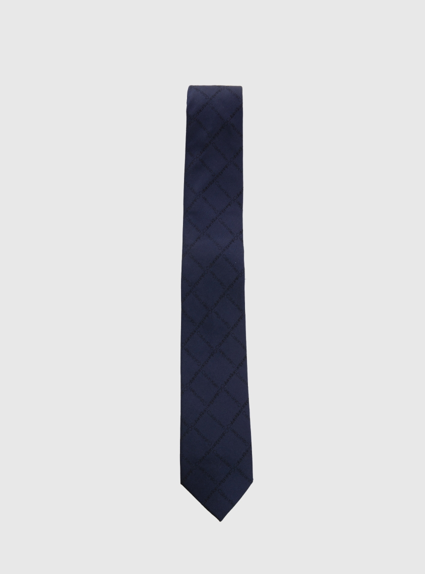 Calvin Klein Monogram Check Silk Tie - Dark Blue
