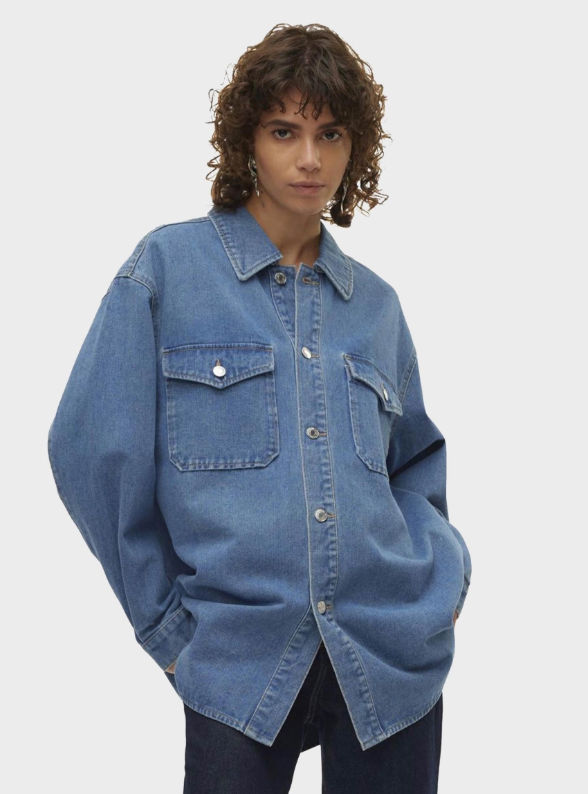 Vero Moda Naya Oversized Denim Shirt - Medium Aged Denim