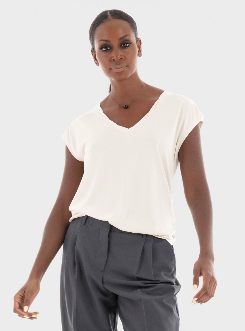 Only Hannah V-Neck Top - Ecru