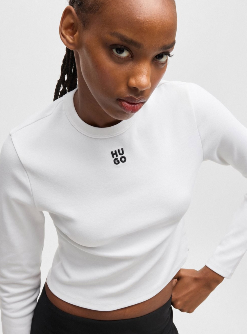 HUGO Stacked Logo Cropped Blouse Dafilomena_3 - White